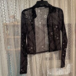 Stradivarius Black Sheer Floral Blouse
